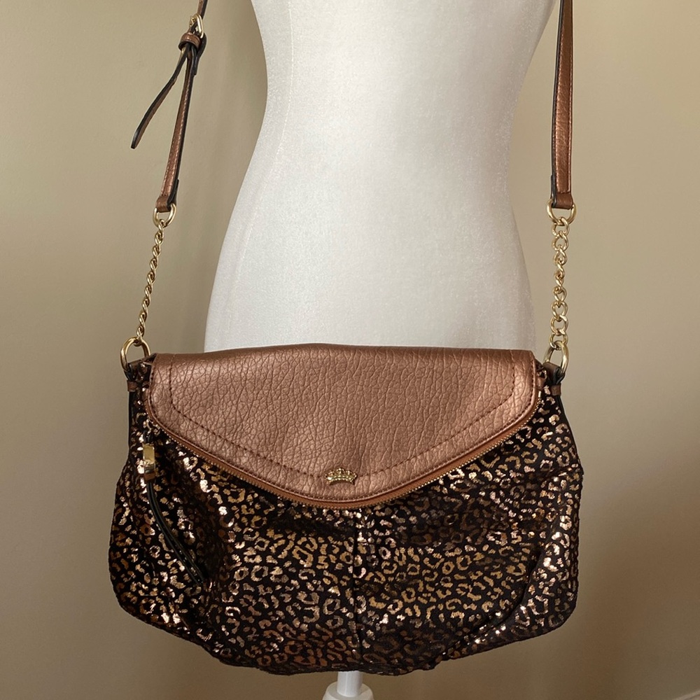 Juicy Couture Leopard Shiny Metallic Fold Over Crossbody Bag